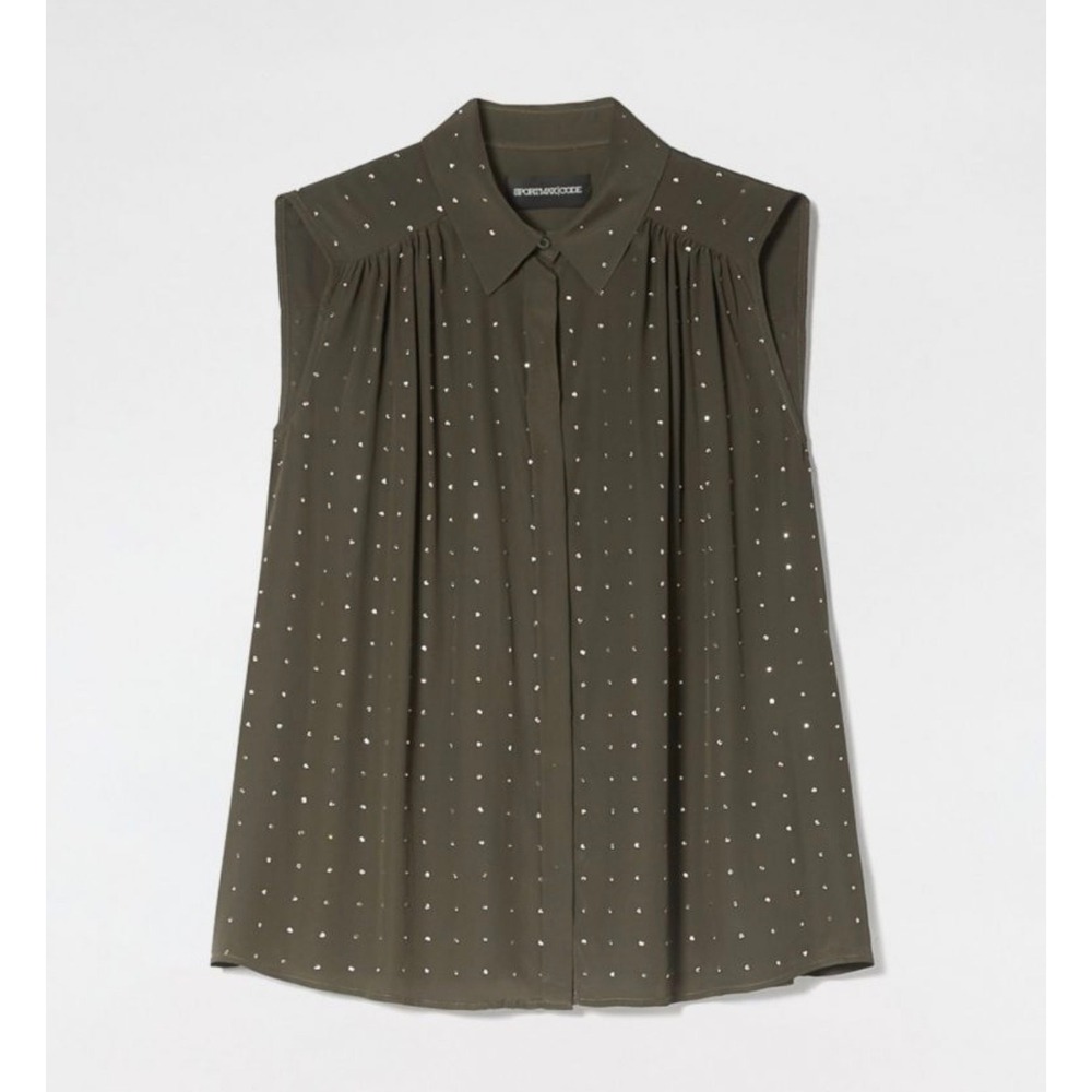 Sportmax Max Mara Olive Green Studded rhinestone Button Down Blouse sz10 chic‎